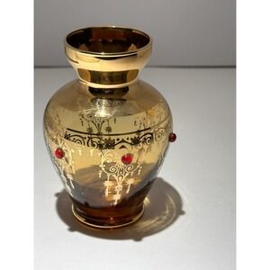 Exquisite MCM Vintage Vecchia Amber Fade Gold Red Stones  4" Vase